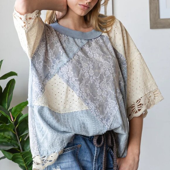 Oli & Hali Washed Mix Media Casual Top NEW Size Small - Picture 3 of 6